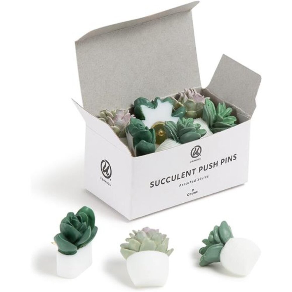 U Brands Succulent Push Pins Set, Office Supplies, Three Assorted Style, 9 Count